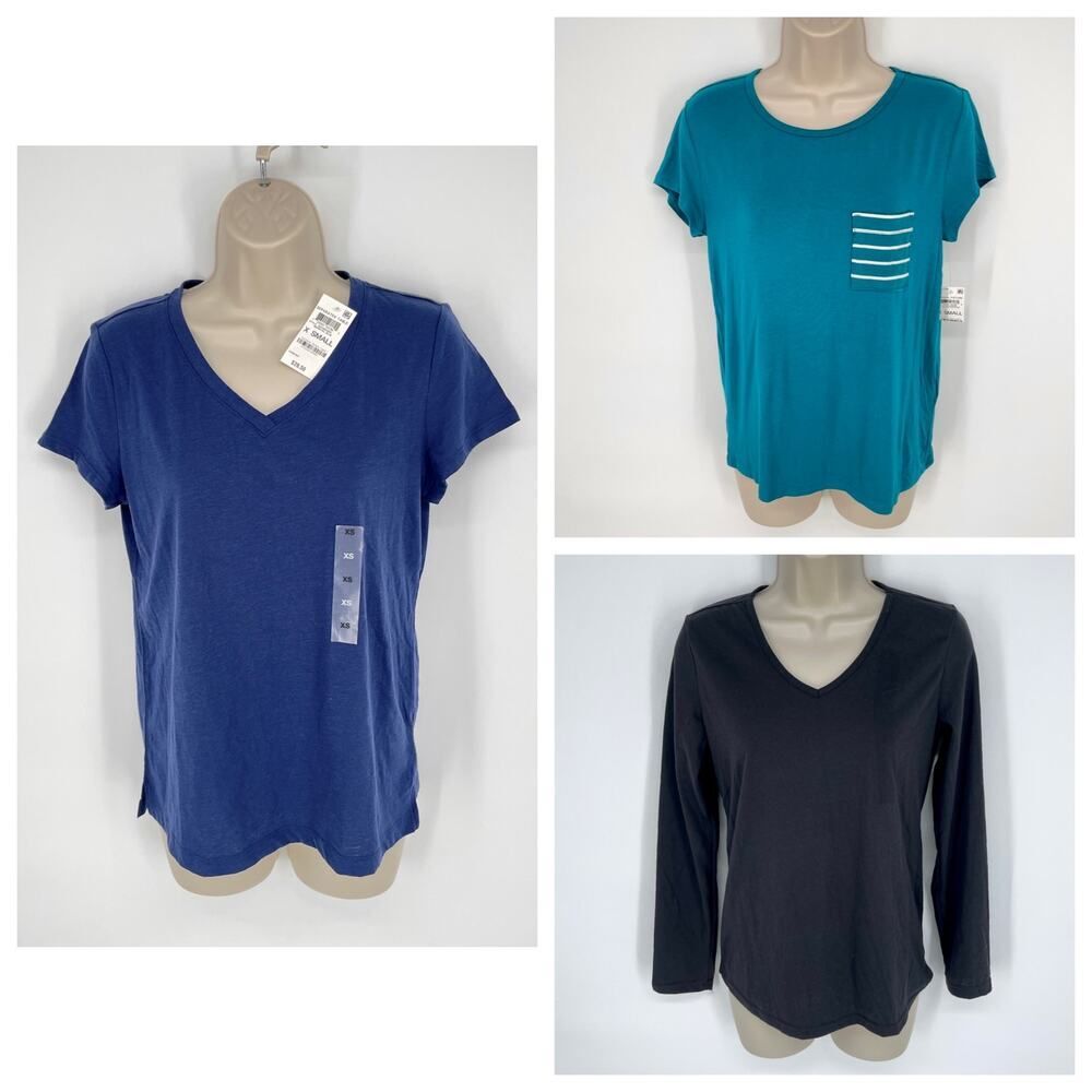 Charter Club NEW Womens 3 Pc Bundle PJ Tops XS Blue Black Mixed Styles Stretch
